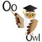 Illustration for teaching children the English alphabet with cartoon owl teacher. The letter O.