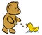 Illustration of a teddy feeding a duck