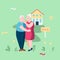 Illustration template vector with old couple hugs and sell their house