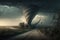 Illustration of a terrible storm with incredibly beautiful giant tornado