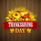 Illustration of a Thanksgiving cornucopia full of harvest fruits and vegetables. Fall greeting design. Autumn harvest