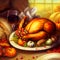 Illustration of Thanksgiving roasted turkey on table