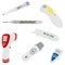 Illustration on theme big colored set different types of thermometers for hospital