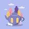 Illustration on the theme of spring, flowers, harmony, fairy tales. a large teapot with windows and trees,