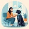 Illustration of a therapy dog with a human.