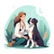 Illustration of a therapy dog with a human.