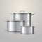 Illustration of three aluminum saucepans