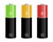 Illustration of three colored batteries