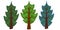 The illustration of three spruce cartoon trees.