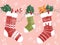 Illustration of three winter socks hanging on Christmas decoration