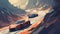 A illustration about a thrilling race between sleek sports cars on a winding mountain roa created with Generative AI