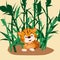 Illustration of a tiger cub in bamboo.