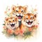 Illustration of a tiger family with flowers on a white background.