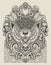 illustration tiger head with antique engraving ornament style
