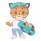 Illustration of tiger skateboarder. Vector illustration of a cute athlete animal. Cute little illustration of tiger for