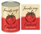 Illustration of a tin can with label tomato soup