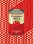 Illustration of a tin can with label tomato soup