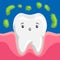 Illustration of tooth with bacteria in mouth.