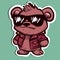 Illustration of a tough brown bear wearing a leather jacket and a pair of sunglasses