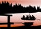 An illustration of tourists with canoe on the lake