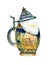 Illustration of traditional bavarian beer ceramic mug with decoration and beer foam