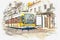 Illustration of a traditional tram in Lisbon.