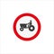 Illustration of a traffic sign icon prohibiting entry to agricultural vehicles on a white background