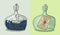 Illustration. Transparent glass bottles with the ship. Bottle with message.