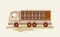 Illustration transportation of alcoholic beverages by truck, shipping barrels wine on wagon in flat style