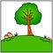 Illustration of a tree on a green meadow, vector illustration. illustration of a garden view design with shady shady trees.