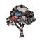 Illustration of a tree made of municipal waste - concept of recycling