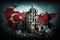 An illustration of Turkey earthquake disaster with flag. Symbolize the recent earthquake and calamity that struck this country.