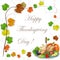 Illustration of turkey, fruits and wine in Thanksgiving dinner