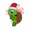 Illustration of Turtle Stands While Wearing A Santa Hat Cartoon, Cute Funny Character, Flat Design