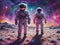 illustration of two astronauts walking on the surface of the moon and it looks very cool and amazing
