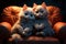 Illustration Two cats snuggle, sofa bound, sharing a loving heart