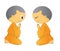 Illustration of two Cute Begging young monk cartoon