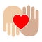 Illustration two hands holding a heart. symbol of love, help, care, charity