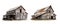 Illustration of two old abandoned wooden barns on white background