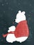 Illustration of two polar bears hugging each other with Christmas and Winter clothes