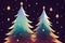Illustration two tall Christmas trees on a dark background around a star. The Christmas star as a symbol of the birth of the