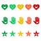 Illustration of a variety of emotions emoticons in the form of a heart, hands and stars