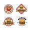 Illustration variety of flat logos with colored burgers white backgraound