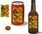 Illustration of various beer-themed stickers with dragons logo isolated on a white background