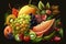 An illustration of various delicious fruits , wallpaper, AI Generated