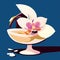 Illustration of a vase with orchids on a blue background AI generated