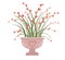 Illustration of a vase with plants. a festive bouquet with many hearts instead of flowers, with a heart on a vase. valentine