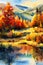 Illustration vector. Autumn forest on the lake shore vector illustration autumnal trees on the shore of calm forest