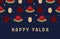 Illustration Vector concept happy Yalda night party. Happy Yalda Pomegranate Watermelon Pistachios congratulations Card the night