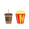 Illustration vector cup coffee or soda with popcorn design isolated